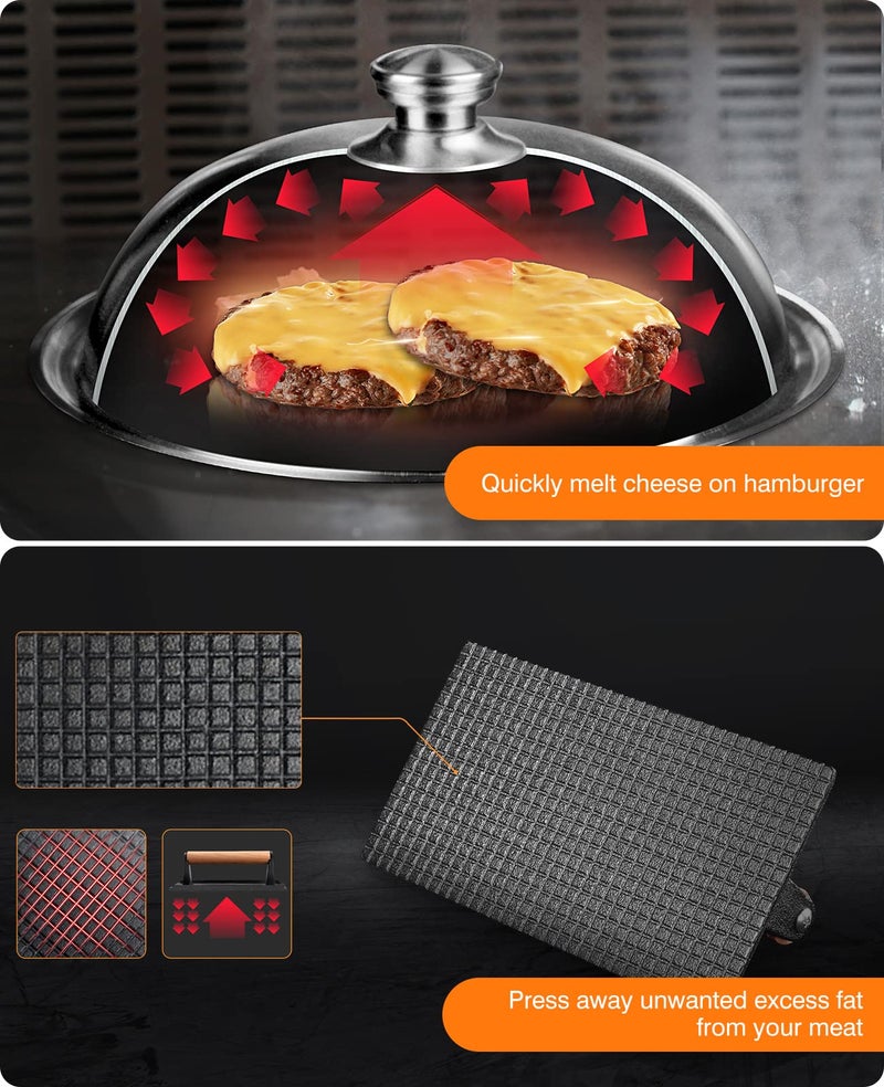 HOMENOTE Griddle Accessories for Blackstone, Commercial Grade 12 Inch Heavy Duty Melting Dome with Rectangle Cast Iron Smash Burger Press Perfect for Flat Top Hibachi Grill Indoor Outdoor - Image 4